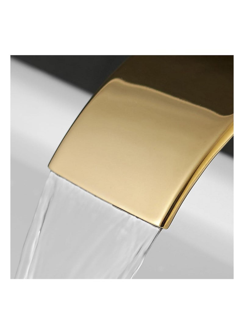 HaLunhi Stainless Steel Bathroom Faucets, Waterfall-Style Bathroom Sink Faucets, Hot and Cold Water Mixing Faucets, Countertop-Mounted Modern Single-hole Bathroom Sink Faucets（Black Gold） - Image 5